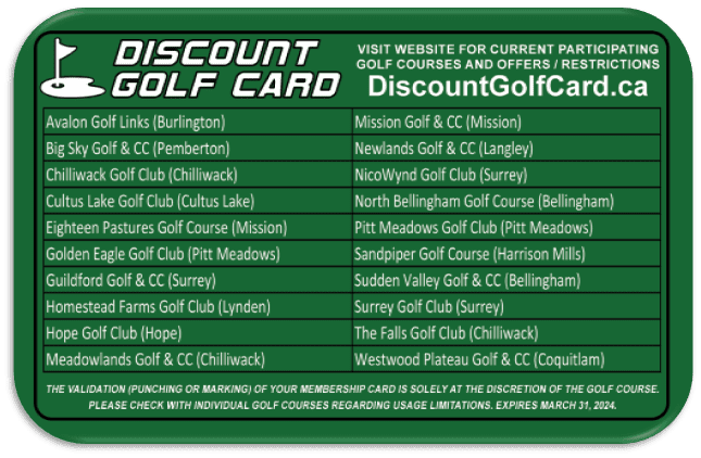 2023 Vancouver Discount Golf Card (BOGO)